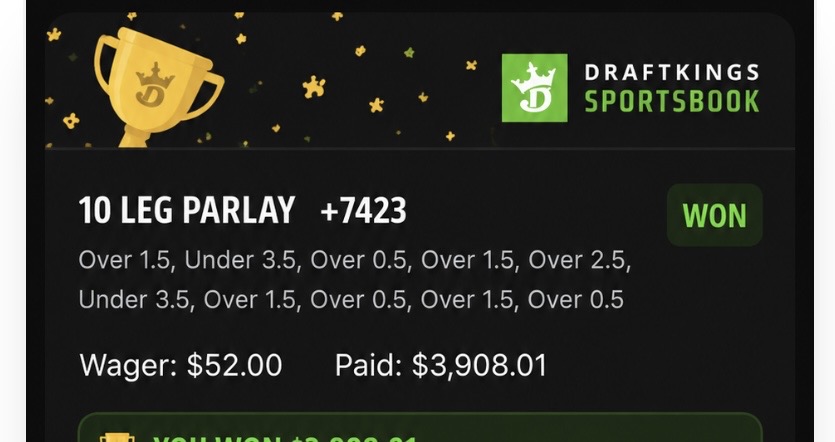 Winning DraftKings parlay ticket